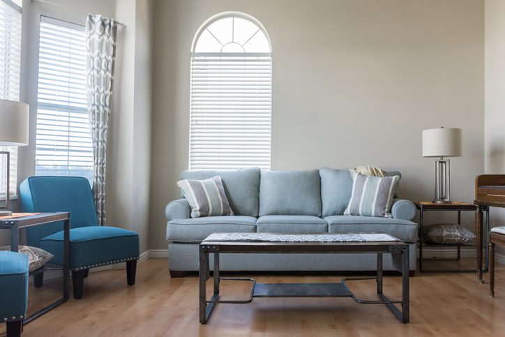 Empty living room with new furniture, modern and clean